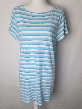 J.Jill Light Blue & White Striped Linen Cotton Blend Short Sleeve Dress Size Med